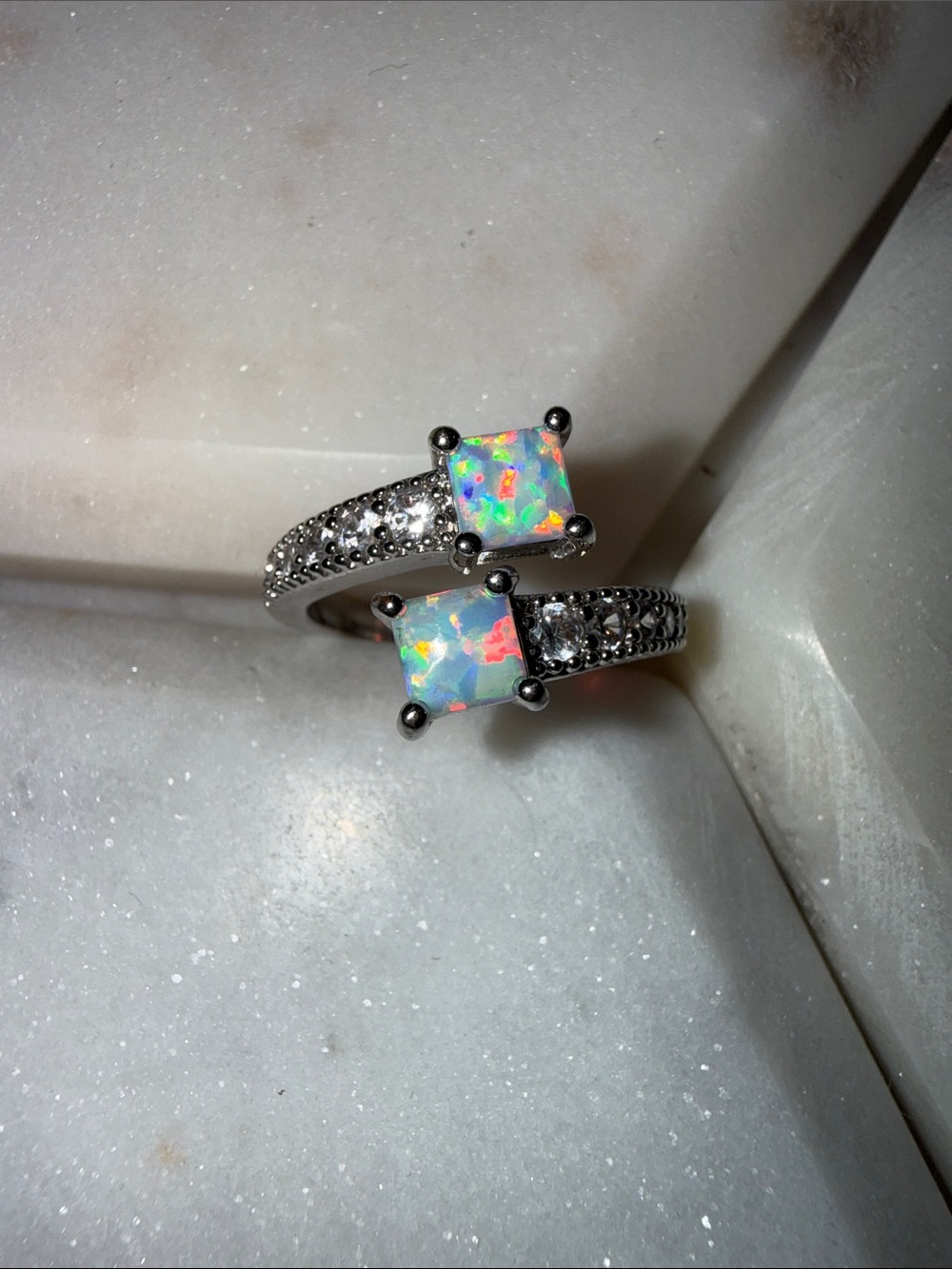 Opal Halo Double-Top Ring in White Opal and Silver